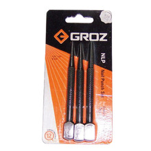 NLP/SQ/3/ST GROZ NAIL PUNCH SET, SQUARE HEAD, 3 PCE