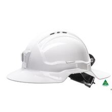 White Broadbrim hard hat w/ metal miners bracket & Ratchet Harness - Made in Australia