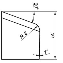 ITM J-BEVELLING TOOL BIT, J20/50/R8, 20 DEG X 50MM HIGH, 8MM RADIUS T/S PRO10PB