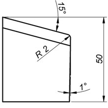 ITM J-BEVELLING TOOL BIT, J15/50/R2, 15 DEG X 50MM HIGH, 2MM RADIUS T/S PRO10PB